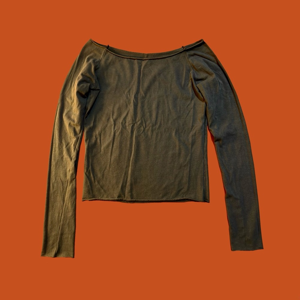 Brandy Melville Bonnie Top, Brown, Long-Sleeve Off-The-Shoulder